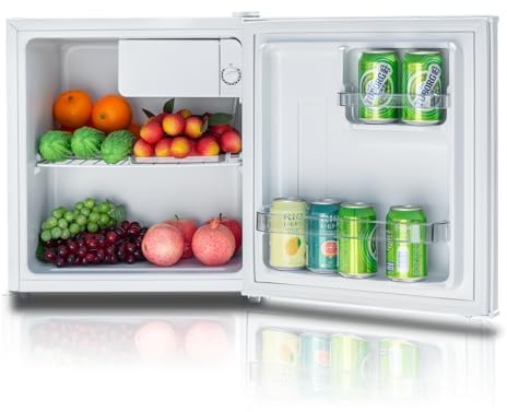 Techomey Mini Kühlschrank 46L Kühlschrank Klein, Getränkekühlschrank mit Umkehrbare Tür,Leise Minikühlschrank 220-240V, 39dB, Minibar für Zimmer,Büro,Hotel,Wohnungen