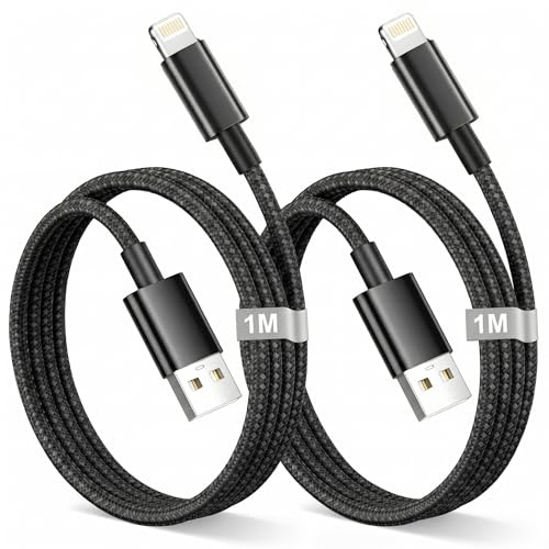 Ladekabel Lightning 1M 2Pack, [Apple MFi Zertifiziert] Kabel für iPhone Schnellladekabel Lightning Schwarzes Nylon USB auf Lightning kabel für iPhone 14/13/12/11/X/8/7/6/SE Serie,iPad Pro/Air