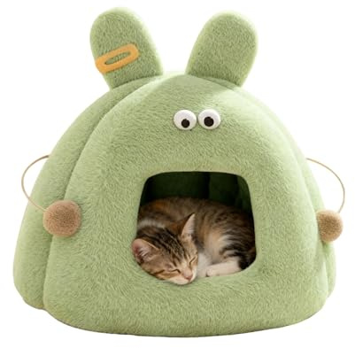 Cuccia per gatti – Design antivento coniglio, accogliente letto chiuso per gatti, cuscino morbido e rimovibile, comodo posto per dormire per gatti | Per gattini, attività all'aperto, inverno, anatra