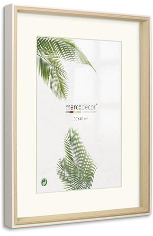 Marco de foto, medida 30x40 cm SIN paspartu y 20x30 cm CON paspartu, color Blanco - madera con paspartu, para colgar en horizontal y vertical (Blanco Madera X1 Ud., 30 x 40 cm)