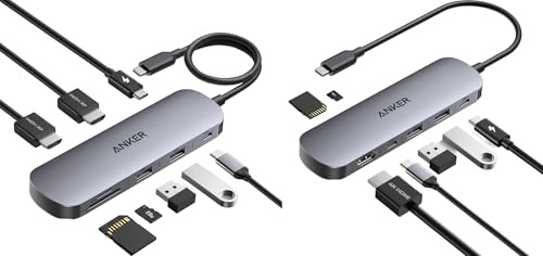 Anker Nano 8-in-1 USB C Docking Station, Dual Monitor Laptop Dock with 4K@60 Hz HDMI & USB C Hub, 7-in-1 Multi-Port USB Adapter for Laptops