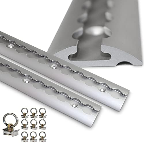 NTG 2 Stück je 2M. Airlineschiene mit 10 Stück Alufitting in Halbrunder Form | TÜV Zertifiziert | mit Bohrungen | eloxiert | Ladungssicherung für LKWs und Wohnmobile | Zurrschiene | 1975mm | Zubehör