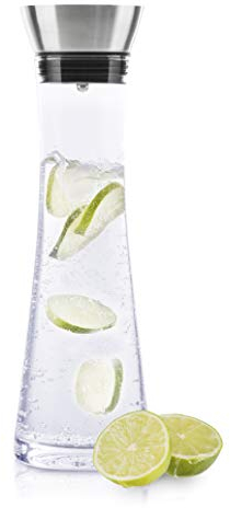 1 Ltr Glass Water Decanter Wine Juice Cold Drinks Carafe Stainless Steel Jug