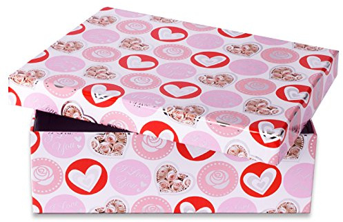 Geschenkkarton „Pink Love“ mit Herzen und Rosen bedruckt, Größe 18 x 13 x 6,5 m Geschenkbox in 3 Größen erhältlich