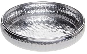 Moderne Deko Serviertablett Fidan handgemacht aus Alu in Silber 34 cm