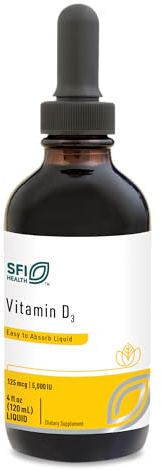Klaire Labs SFI Health Vitamin D3 Liquid Drops - High Potency 5000IU VIT D in Easy-to-Absorb MCT Oil - Immune Support - No Soy, No Artificial Colorings or Flavors (120ml / 4 fl oz)