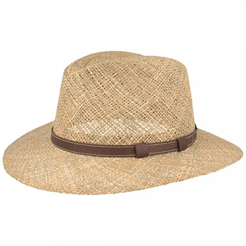 Breiter Sombrero de Paja Pamela de Verano para el Sol - 100% Algas Marinas - Traveller - Ligero, Flexible, Agradable a la Piel y Cómodo, Naturleza XL