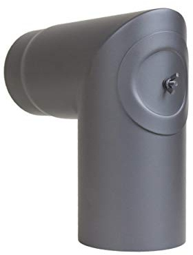 LANZZAS Ofenrohr Bogen 90° mit Tür (2-teilig) - im Durchmesser Ø 120 mm - Farbe: gussgrau - Rauchrohr/Knie Bogen mit Reinigungsverschluss