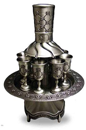 Quilted Style 8 Cup Kiddush Wine Fountain in Pewter