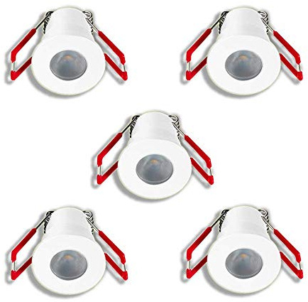 3W LED Mini Einbaustrahler, Alu, IP65 Schutz, 3000K Warmweiß, Dimmbar, Innen- und Außenbeleuchtung ideal für Terrassenüberdachung, Bad, etc (Weiss, 5x Minispot)