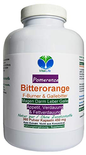 Bitterorange F-Burner & Gallebitter für Magen + Darm + Leber 360 Pulver Kapseln. NATUR PUR. 26469-360