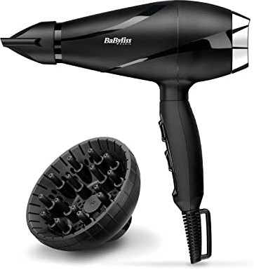 BaByliss Sèche-cheveux Shine Pro 2200 - 2200W, Technologie ionique, Technologie anti-frisottis, Diffuseur et concentrateur inclus, Fabriqué en Italie, Noir, 6713DE