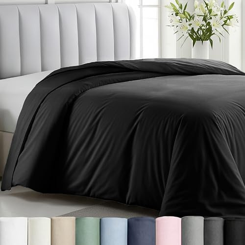California Design Den Duvet Cover Queen Size/Full Size Only - Premium 400 Thread Count, Natural 100% Cotton Comforter Cover Queen Size, Soft Sateen Weave, Button Closure and Corner Ties - Black