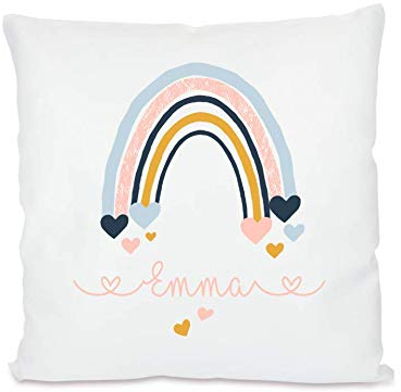 Manufaktur Liebevoll I Kissen Regenbogen mit Namen für Mädchen I Namenskissen in 40x40 cmI Besonderes Geschenk und personalisierte Geschenkidee für Kinder