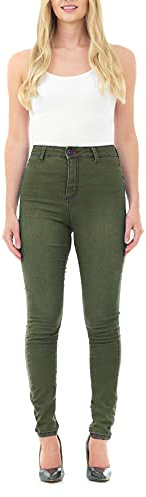 M17 Women Ladies High Waisted Denim Jeans Skinny Fit Casual Cotton Trousers Pants with Pockets (24, Khaki)