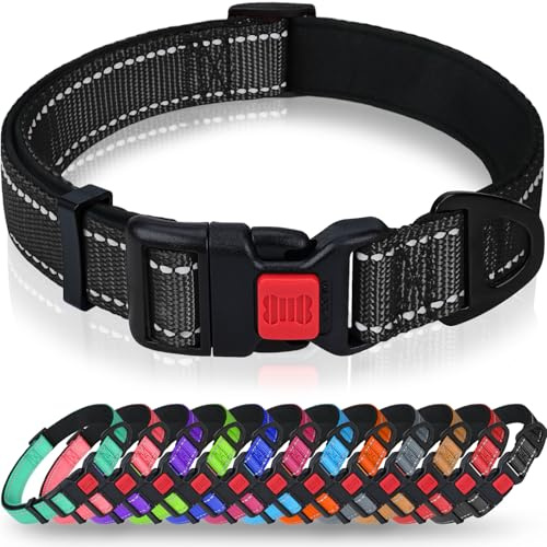 Taglory Hundehalsband Reflektierend für Große Hunde, Neopren Gepolstert | Für kleine bis große Hunde, verriegelbare Steckschnalle, gute Sichtbarkeit im Dunkeln, druckfrei und hautfreundlich am Hals