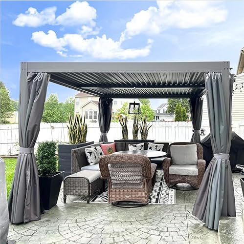 Domi 10x13FT Louvered Pergola Aluminum Structure Outdoor Pergola with Adjustable Roof Patio Pergola for Backyard Garden, Curtains and Netting, Dark Gray