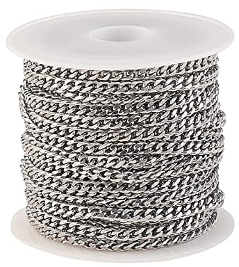 LiQunSweet 5m/16.4ft 304 Stainless Steel 4x3mm Twisted Chains Link Curb Chain Chains Roll for Fashion Bracelet Necklace Jewelry Making
