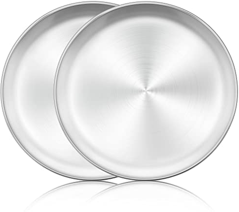 Herogo Pizza Tray Set of 2, 10 Inch Stainless Steel Pizza Pan, Round Oven Tray for Baking Serving Roasting, Non-Toxic & Healthy, Durable & Dishwasher Safe