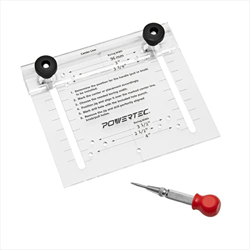 POWERTEC 71412 Cabinet Hardware Jig, Cabinet Hardware Template Tool e Centro Punch, cassetto Pull Jig per maniglie e tiri