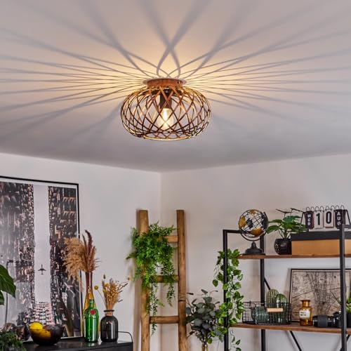 HOFSTEIN Deckenleuchte Oravi, Deckenlampe aus Metall in Kupfer/Schwarz, Leuchte im Industrial/Retro/Vintage-Design, Lichteffekt durch Gitter-Optik, Ø 30 cm, E27, Wohnzimmer, Esszimmer, Schlafzimmer
