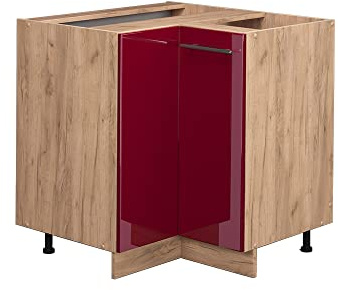 Vicco Eckunterschrank Fame-Line, Bordeaux Hochglanz, 80.5 cm | MDF-Front · Ohne Arbeitsplatte · Höhenverstellbare Füße · Metallgriffe · Soft-Close