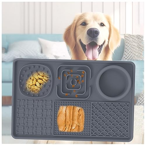 JUNZAI Leckmatte, mit superstarker Saugkraft,BPA-fre,Anti Rutsch, Silikon Schleckmatte Hund Schlingnapf Hunde Groß, für Hundeleckerli und Katzenfutter,Langeweile Relief,Gray