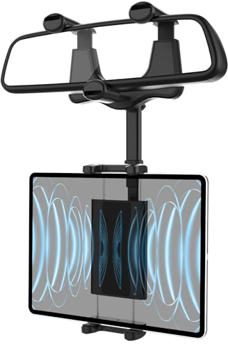 Kolasels Rückspiegel Auto Tablet Halterung, Halterung Auto Rückspiegel, 360° Einziehbarer Arm Tablet Handyhalter, Rückspiegel Clip für iPad Pro Air Mini, Galaxy Tabs, iPhone, 4~12.9 Tablets