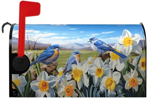 Dacawin Coperture magnetiche per cassette postali con fiori primaverili di dimensioni standard Bluebirds narciso copertura per cassetta postale estiva floreale uccello involucro blu cielo cassetta