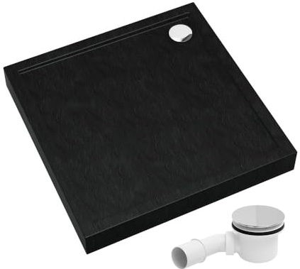 AQUABAD Duschwanne/Duschtasse | Komplettset Ultima mit LeakProtect Technologie Black Stone 90x90cm Quadrat | inkl. Ablaufgarnitur/Siphon Alcadrain A49CR