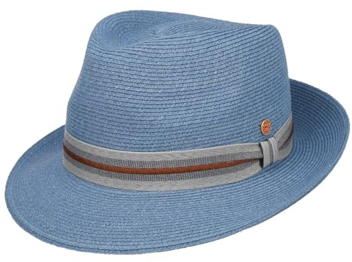 Mayser New Classic Maleo Trilby Strohhut Strohtrilby Sommerhut Sonnenhut Gartenhut Strandhut Damen/Herren - Made in The EU Frühling-Sommer Sommer - L (58-59 cm) blau