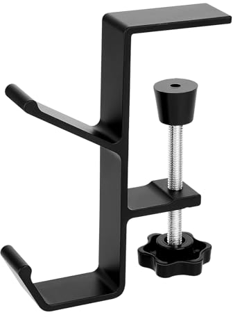 Jeffdad Metal Headphone Hook, Headphone Hanger with Double Hooks, Universal Aluminum Alloy Gaming Headphone Stand Under Desk, Non-Slip Adjustable Desk Headphone Hanger Hook