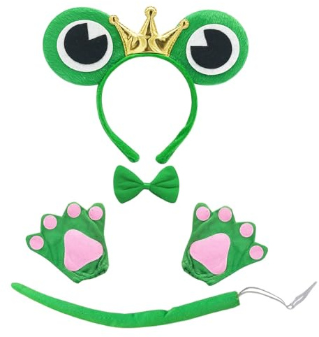 EUPSIIU 4 Stück Froschkostüm für Kinder Halloween Tierkostüm Frosch Stirnband Schleife Handschuhe Schwanz Kostüme Frösche Tier kostüm für Kinder Fasching Tier Fency Dress Mädchen Geschenk