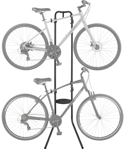 Retrospec Double Decker Vertical Garage Bike Rack - Free Standing Floor Storage Stand for 2 Bikes, 80lb Capacity, No Drilling Required - Adjustable Arms & Rubber Bumpers