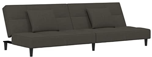 vidaXL Schlafsofa 2-Sitzer, Schlafcouch mit 2 Kissen, Gästebett mit Holzrahmen, Sofabett Tagesbett Couch Sofa Ausziehbar, Dunkelgrau Samt