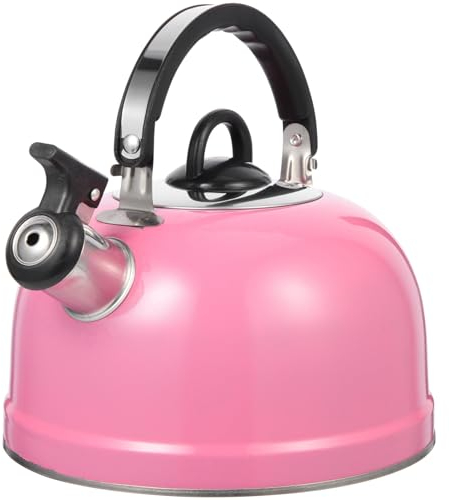 ABOOFAN Bollitore da tè a fischio, teiera da forno, teiera floreale con manico, caldaia in acciaio inossidabile, bollitore da caffè da campeggio rosa per piano cottura a gas a induzione