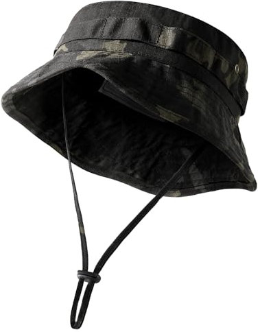 WTACTFUL Sonnenhut Herren UV Schutz Fischerhüte Faltbar Anglerhut Sonnenschutz Hut Outdoor Sommerhut Wanderhut Camping Reisen Angeln Schwarzes CP-Camo