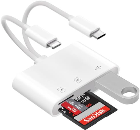 Loydia SD Card Reader for iPhone, 3-in-2 USB C MicroSD Card Reader, Micro SD to Type C Adapter Memory Card reader with SD/TF Card Slot, Camera Card Viewer SD Card reader for iPad/Huawei/iPhone 15