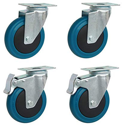 MUCSAH Roulettes Plates, Roulettes En Caoutchouc Résistantes 350Kg Silent Wheel Roulettes Industrielles de Transport de Pied Avec Frein Roulettes de Remplacement Rotatives Universelles Pour Chaise de