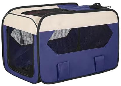 Zusammenklappbare Hundetransportbox für Reisen und Zuhause, 600D Wasserdichtes Gewebe, Tragbare und Faltbare Tierbox, Belüfteter Auto-Tierträger für Katzen und Hunde, Hundezelt(Navy,M-60 * 35 * 35)
