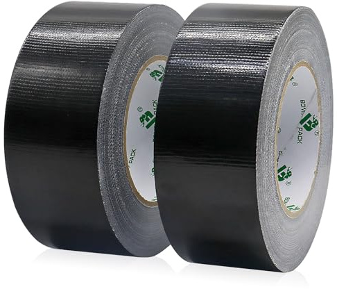 BOMEI PACK 2 Rollen Panzertape extra stark, schwarz, 50 m x 50 mm – gewebeverstärktes Reparaturband, Panzerband