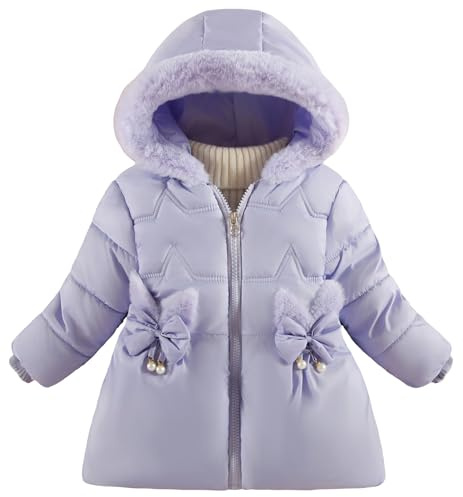 SEAUR Cappotti Invernali con Cappuccio Bambine Giacca Trapuntata da Ragazza Piumino Caldo Parka Fodera in Pile Giubbotto con Cerniera Viola 2-3 Anni