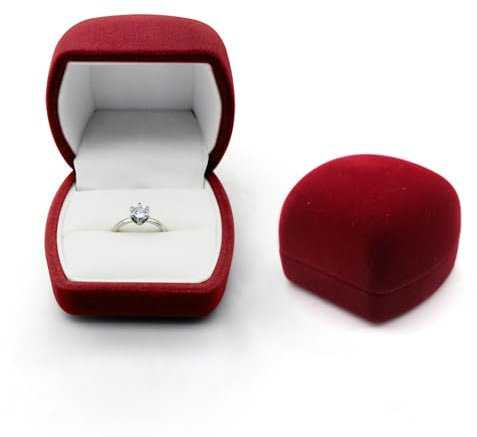 AfitLulu Velvet Ring Box Ring Luxury Storage Box Square Style Swan Rings Holder Engagement Jewelry Boxes Ring Jewelry Box for Proposals, Engagements and Weddings (Red)