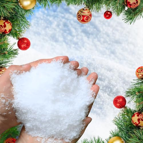 ZoneYan Fiocchi di Neve Artificiali, 150g di Neve Artificiale di Natale, Polvere di Neve Finta, Decorazione Natalizia Glitterata, Neve Finta per Villaggio Natalizio, Decorazione per Albero di Natale