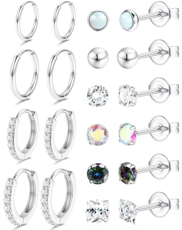 JeweBella 10 Pairs Klassisch Kleine Ohrringe Set für Damen Herren Hypoallergen Chirurgenstahl Medizinische Ohrstecker Creolen Set Piercing Ohr Knorpel Ohrringe Set für Mehrere Ohrlöcher Silber/Gold