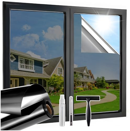 Lifetree Lámina de espejo para ventana, protección solar exterior, 90 x 200 cm, UV y calor, autoadhesiva, ideal para salón y oficina, color