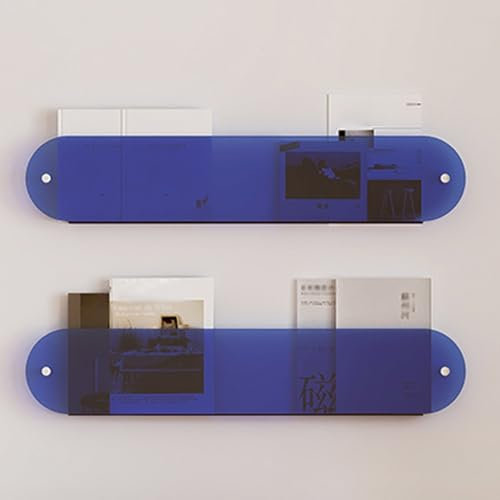 Lot de 2 présentoirs muraux en acrylique transparent à suspendre pour journaux, affiches, bandes dessinées, organiseur de dossier, corbeille bleue, grande taille, 304,8 cm