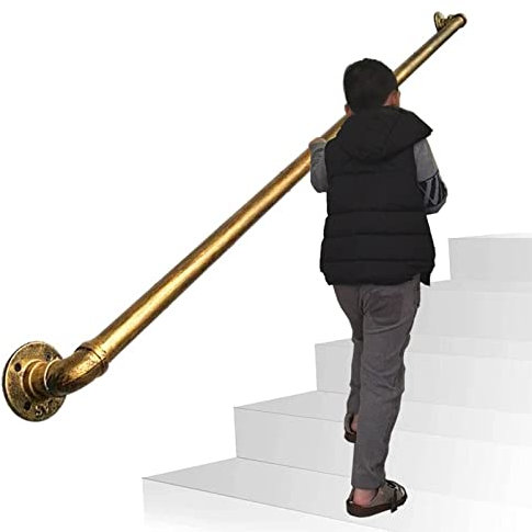 Antique Brass Handrail Kit for Stairs Indoor Outdoor Wall Mounted Handrail Banister Guardrail with Wall Brackets Non Slip Stair Railings for Safety Retro Handrail Design