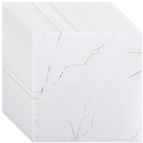 40 Pcs Self Adhesive Floor Tiles, 30 x 30 cm Peel and Stick Floor Tiles, White Stick On Floor Tiles Waterproof, PVC Vinyl Floor Tiles Bathroom Kitchen Living Room Office