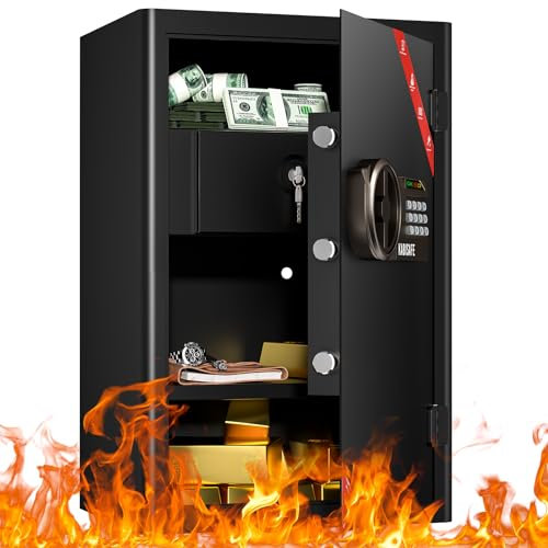 KABISAFE Cassaforte Ignifuga da 70L da Armadio Cassetto Ignifug, Grandi Cassaforte a Muro con Chiave, Tastiera Digitale Serratura per Casa Hotel Ufficio Contanti Gioielli Pistola